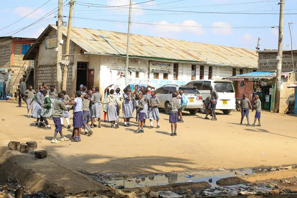 Children outside Caso Upendo Academy in Mathare, Nairobi